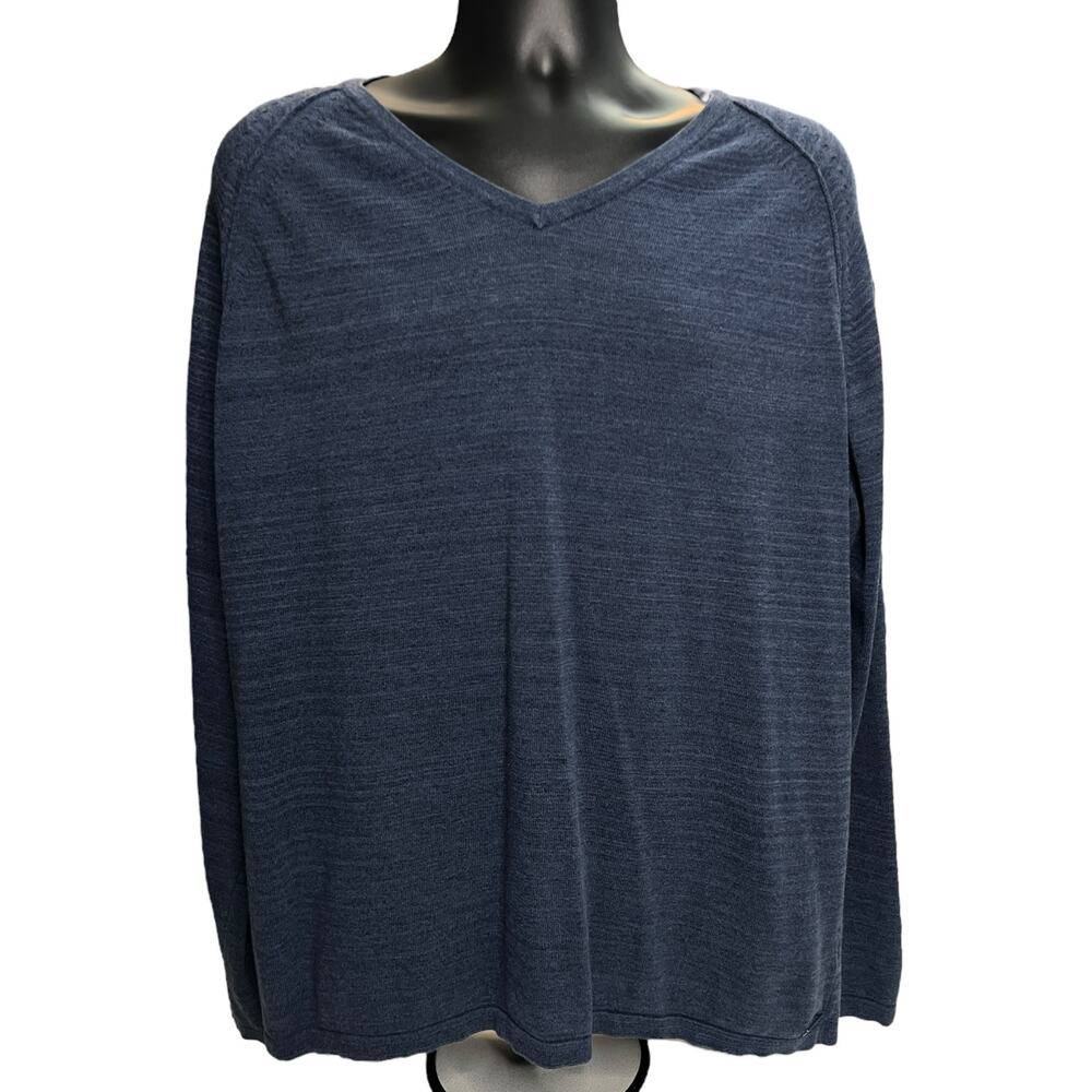 Calvin Klein‎ Slim Fit V-Neck Sweater XXL Blue 100% Cotton Long Sleeve Pullover
